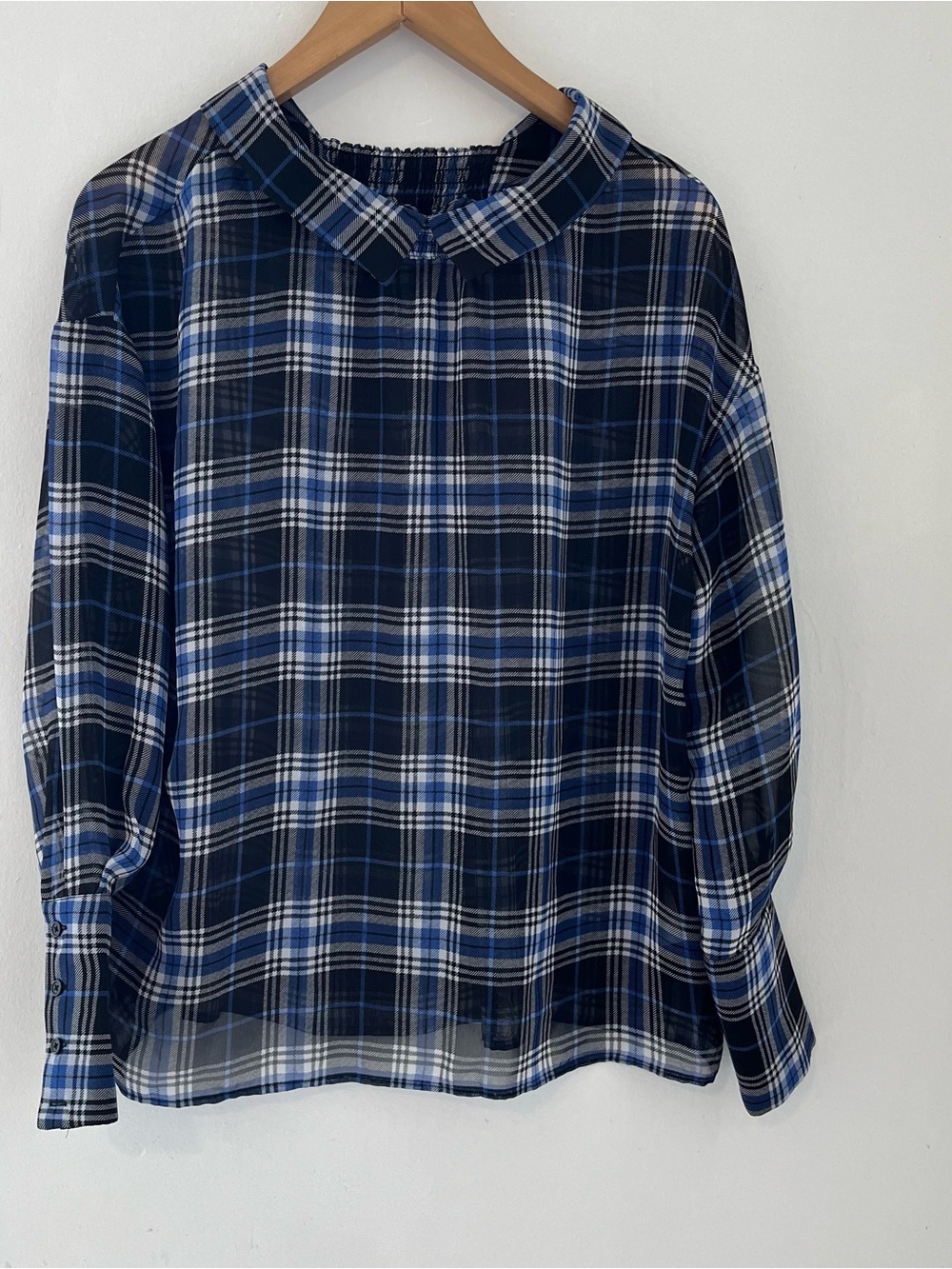 Maje Classic Casual Blue Black and White Plaid Top